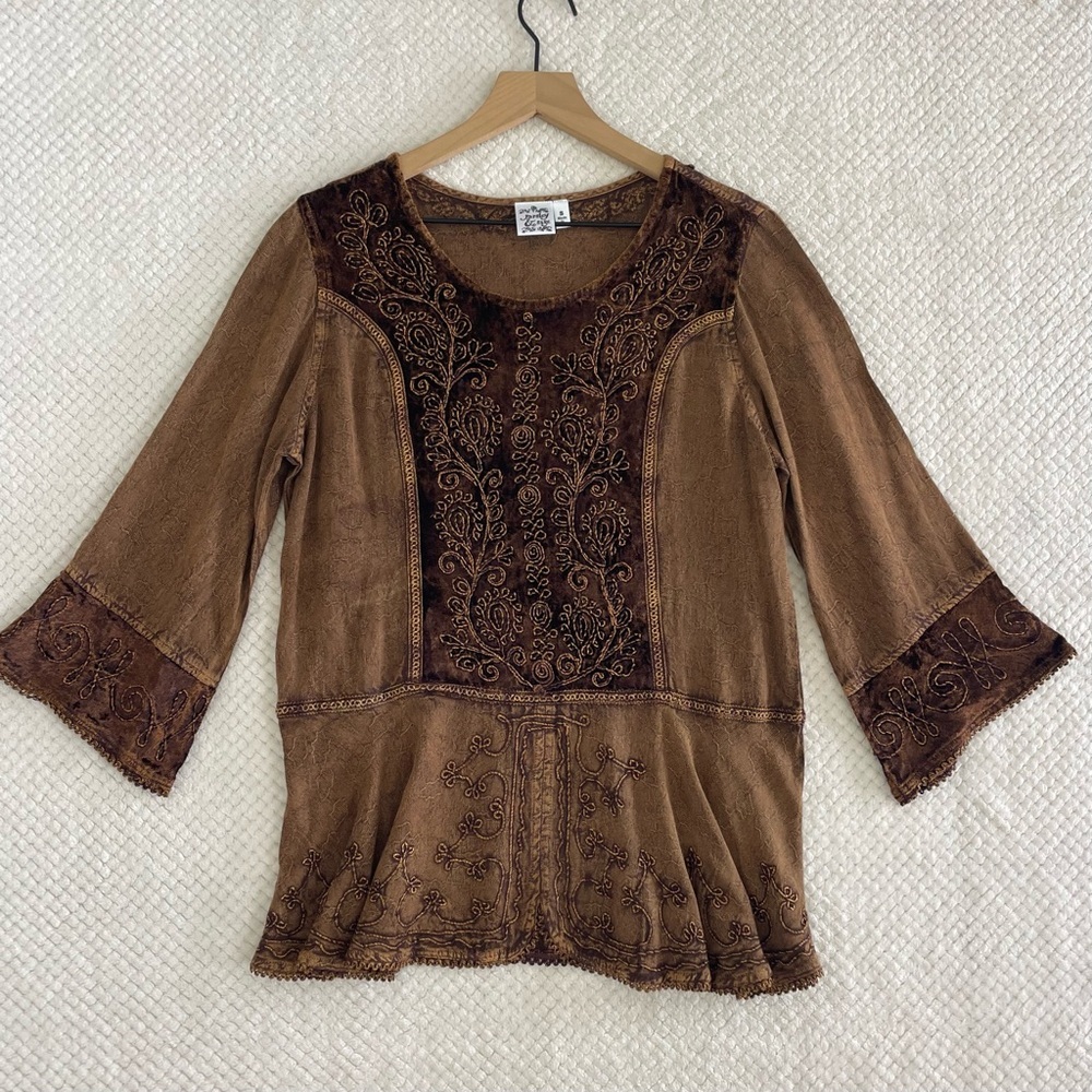 Parsley Sage Top S Boho Peasant Velvet Burnout Whimsy Grunge Fairy Renaissance